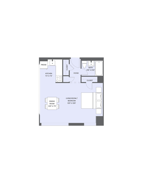 Floor plan for studio, 1 bath